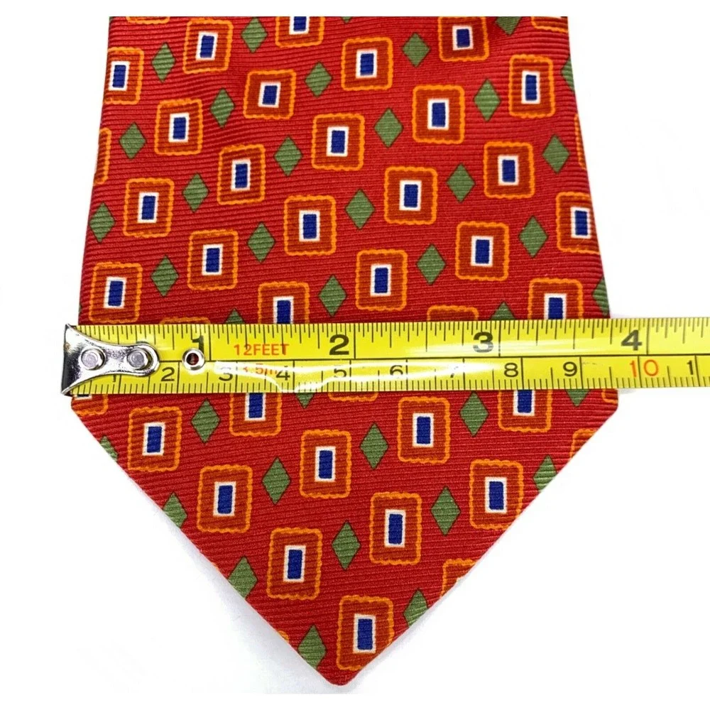 Brooks Brothers Makers Textured Tie Dark Orange Green White Blue Silk Necktie